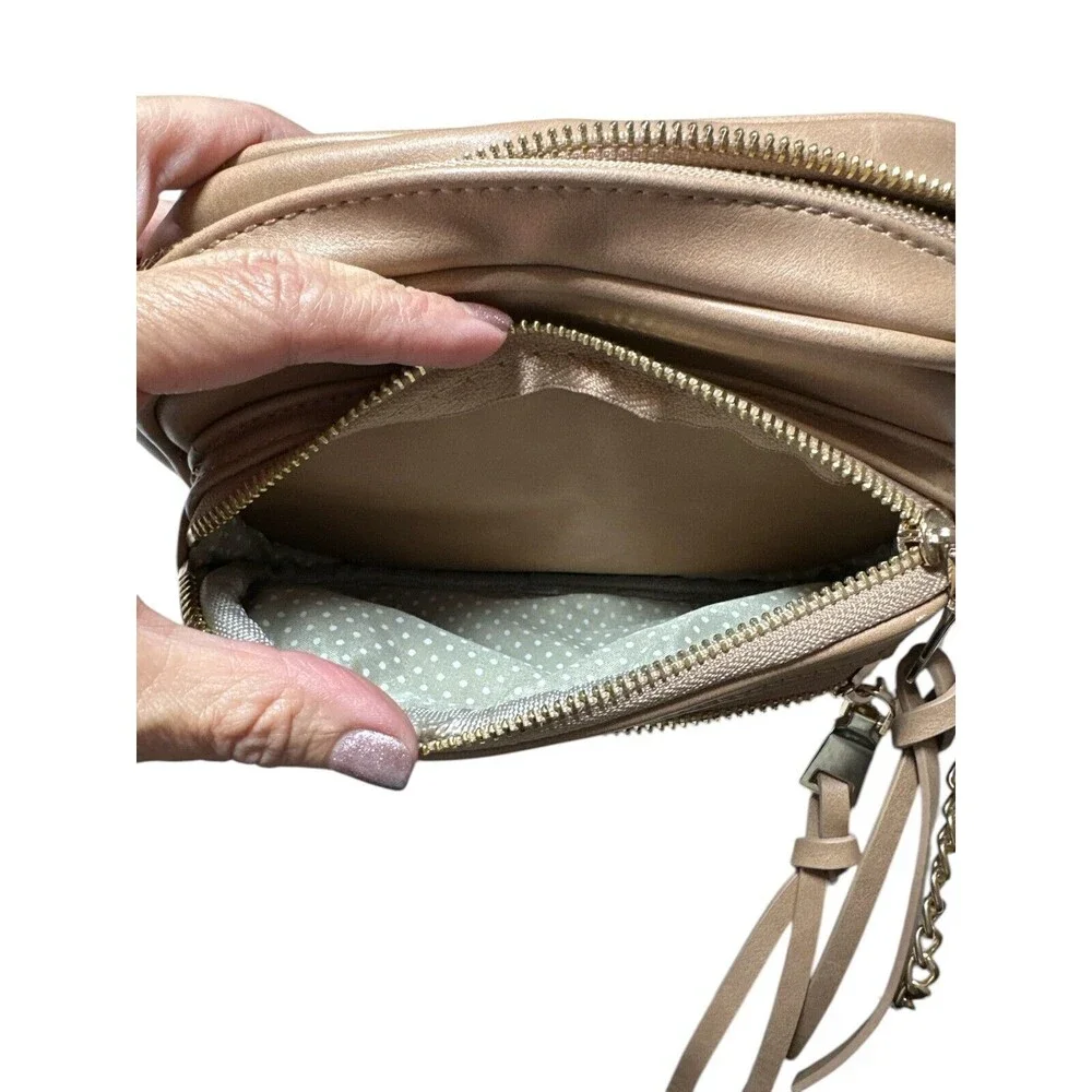 Urban Expressions Vegan Leather Jade Crossbody Purse Bag Tan w/ Gold Accents NWT
